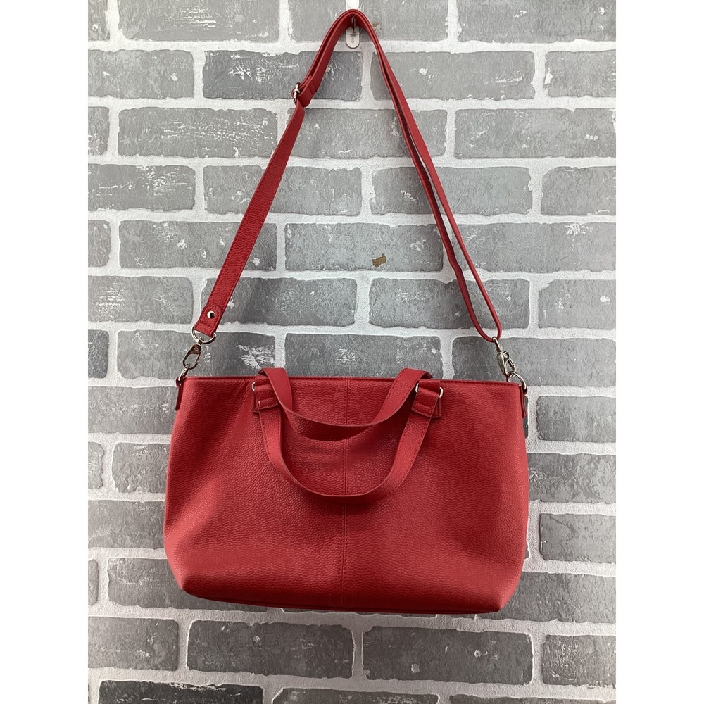 Jewell by Thirty-One Red Pebbled Vegan Leather Crossbody Tote Bag Handbag